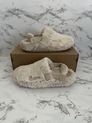 Nike Calm Mule SE Beige Fur Slippers Slides Off White FZ3119-100 Women s Size 9