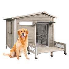 Elegant Wooden Dog House with Porch and Durable Asphalt Roof