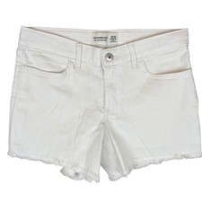 Abercrombie Kids White Denim Low Rise Midi Shorts Frayed Hem Size 15/16 Waist 27