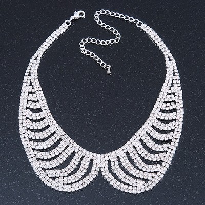 Klare österreichische Kristall Halsband Halskette in silberfarben - 28 cm Länge / 15 cm