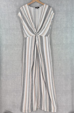 Lulus Dress Large White Striped Rayon V Neck Twist Maxi Sundress Coverup