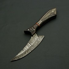 Handmade Damascus Steel Hunting Skinner Knife with Dark Wood Handle & Sheath