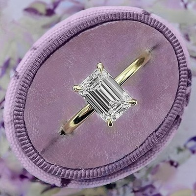 18 Karat Gelbgold Diamant Damenring 1,50 kt IGI Lab Created Smaragdschliff...