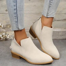 Womens Ankle Boot Pointed Toe Booties Ladies Formal Casual Back Zip Winter Shoes
