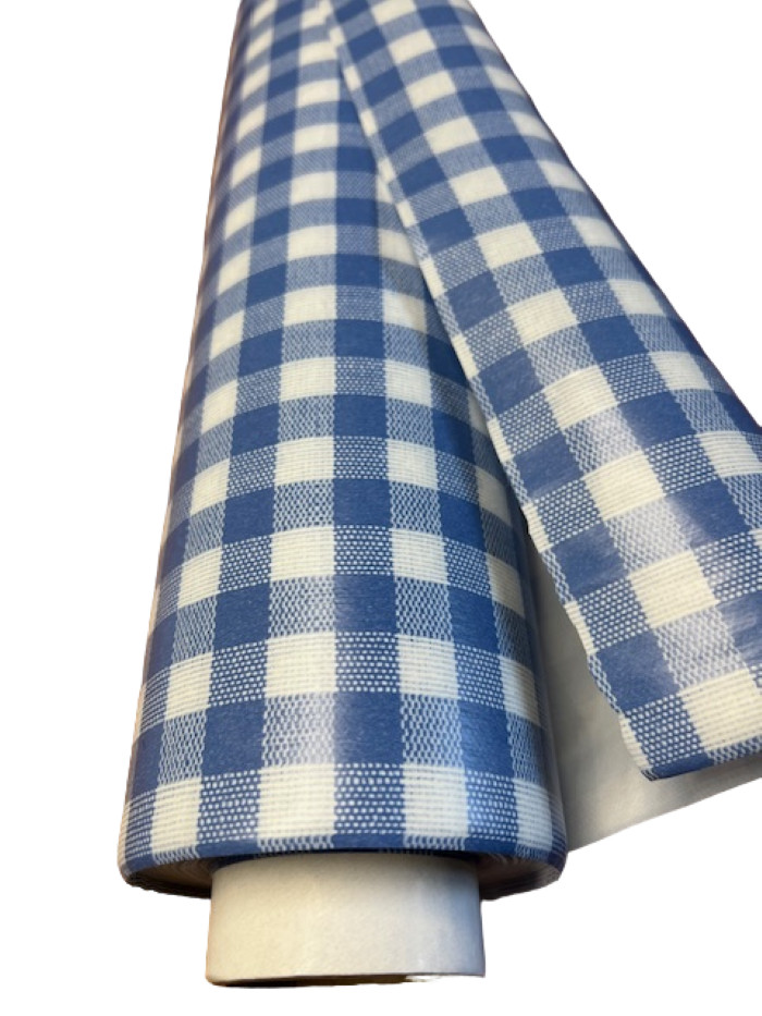 Toile cirée vinyle carreaux Vichy bleu largeur 140 cm nappe PVC imperméable 20m