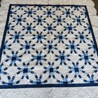 Stunning Handmade Contemporary Double Wedding Ring Blue White Quilt Queen Size