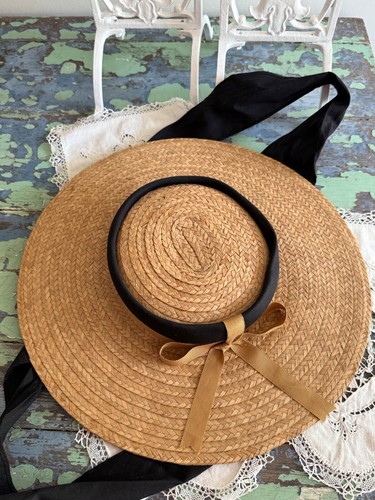 NWT Vintage Wide Brim Straw Hat w/ Bow By Penneys 20” Elegant - Picture 13 of 17
