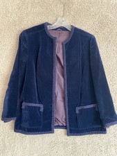 Vintage Women's Blue Velvet Blazer Jacket Mono Sz 14 Old Money Classic