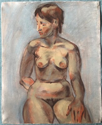 Zeichnung Studie sitzend Akt Realismus Figurativ Original Kunst gerahmt Glas  