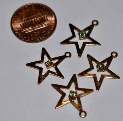 VINTAGE STAR CHARM DROP DANGLE BEAD TINY AQUAMARINE RHINESTONE goldtone 16mm