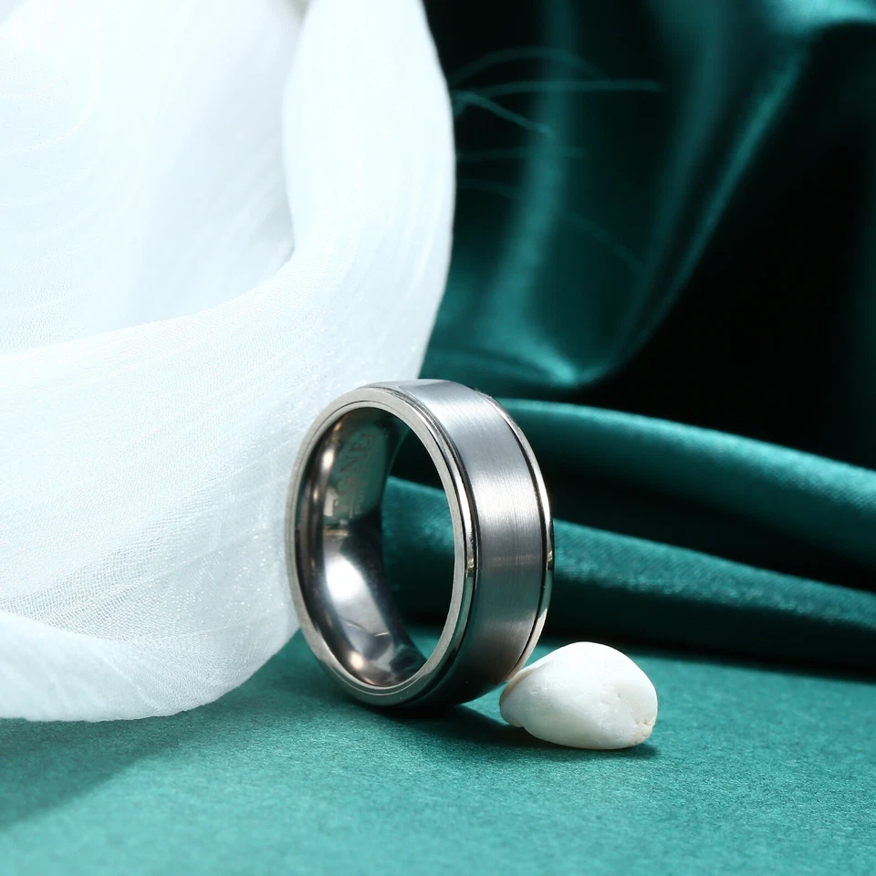 8mm Spinner Mens Ring Fashion Fidget Ring Anxiety Wedding Band for Men Comfort - Image 4 of 4