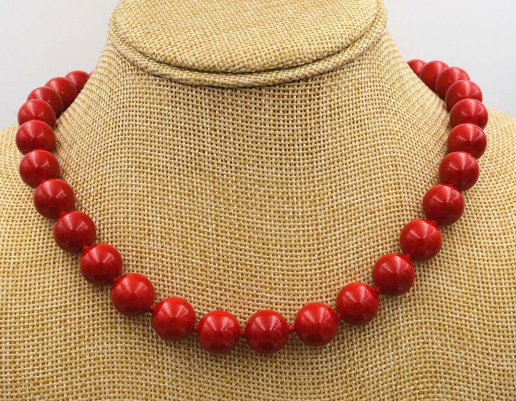 Huge 12mm Natural Red Coral Round Gemstone Beads Necklace 20