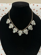 Charming Charlie Antique Gold Rhinestone Aqua Stones Faux Diamonds Necklace