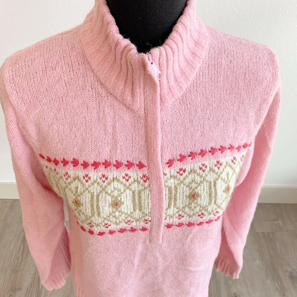 Suéter de Colección Columbia Cuarto Cremallera Fair Isle Rosa Mezcla de Lana Para Mujer Mediano Foto 2 de 4