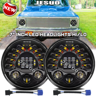 Pair 7  Inch Round LED Headlight Hi-Lo Beam Bulb For Chevy C10 C20 C30 K10 G20