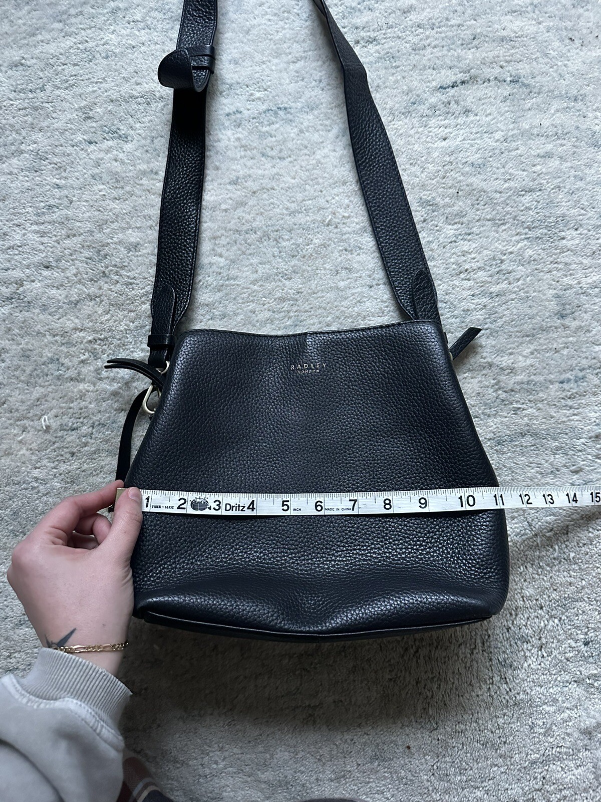 Radley London Crossbody Purse Black Leather Bag Pebbl… Gem