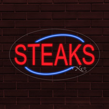 NEW "STEAKS" w/BORDER OVAL 28x16x1 INCH LED FLEX WINDOW/WALL INDOOR SIGN 34300
