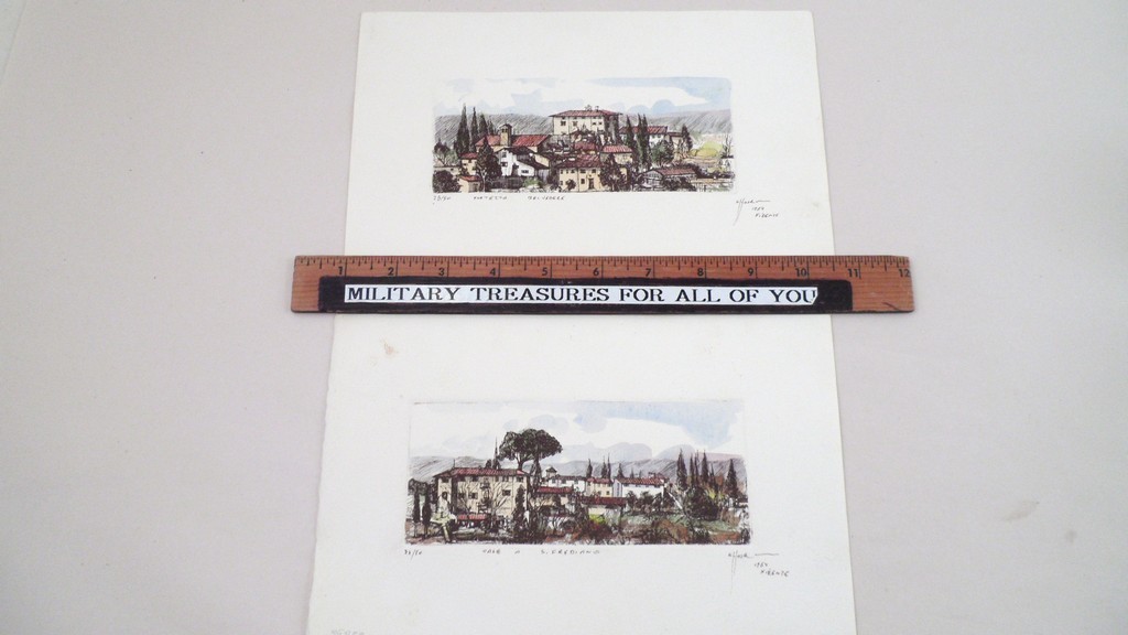 2 Signed Khosrow Salehi Watercolor Prints Italy Fortezza Belvedere