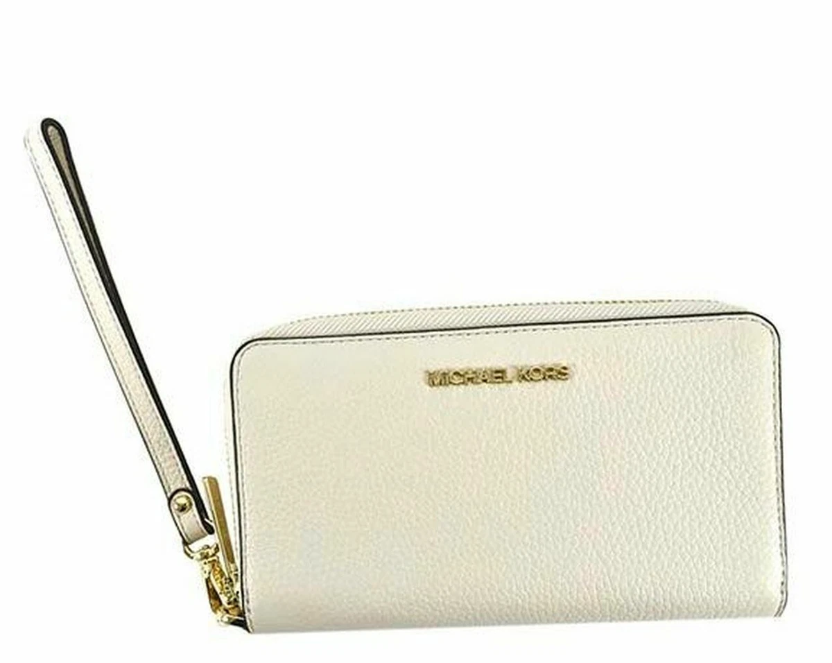 Michael Kors Jet Set Travel Phone Wallet Wristlet Off White Leather Cream FS