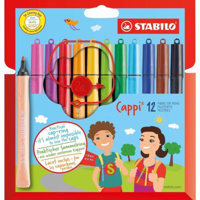 STABILO Cappi Fibre-Tip Pen with Cap-Ring 12 in Pack 1 Cap Ring Assorted Colours