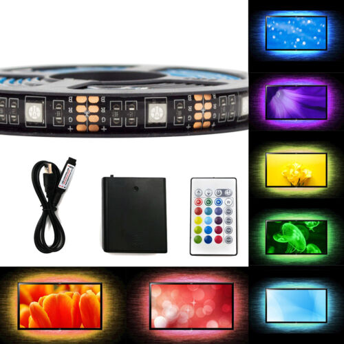 2M DEL RVB bande lumineuse batterie alimentation sans fil multicolore TV PC décoration de voiture maison - Photo 1/6