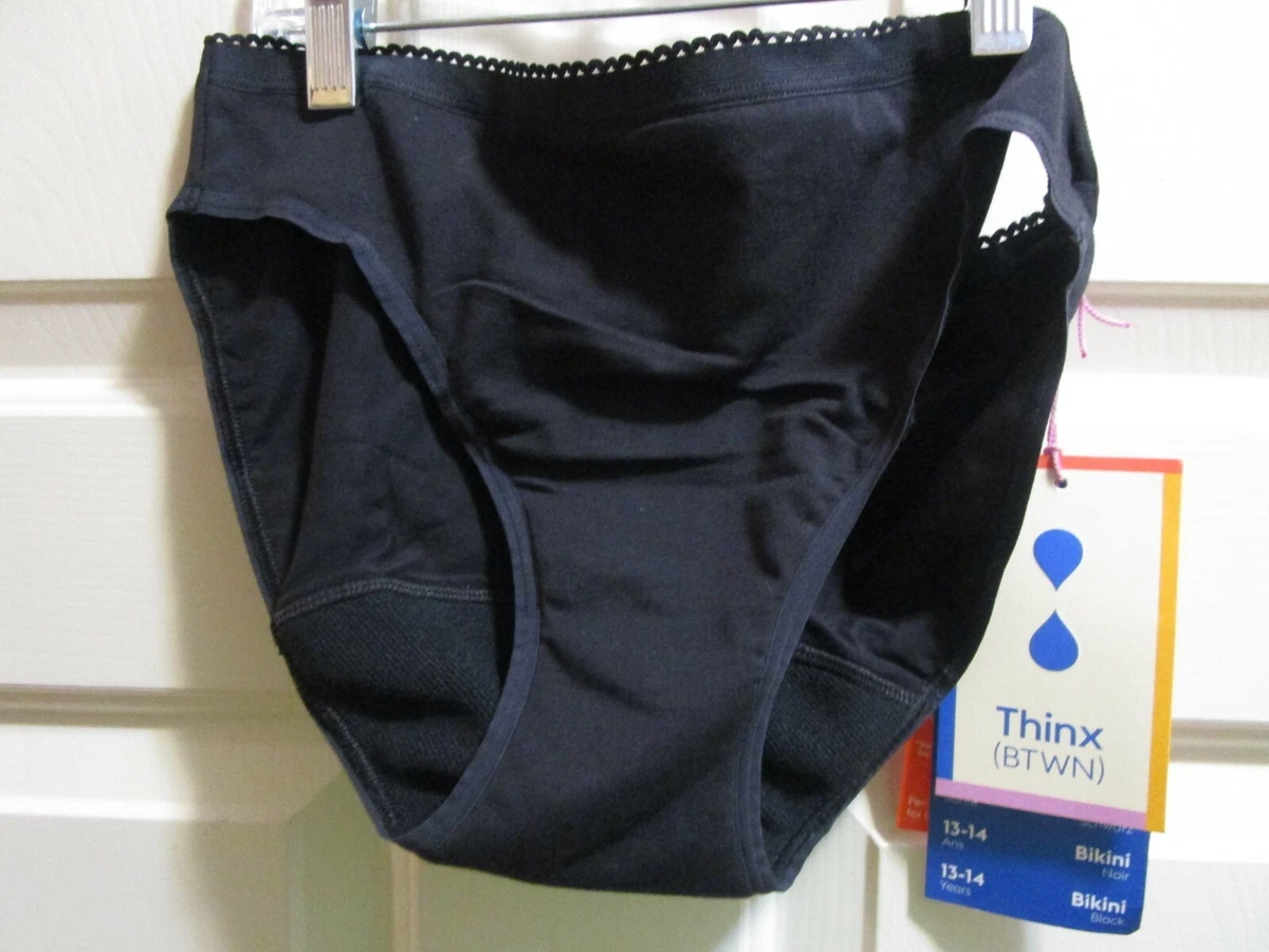 THINX (BTWN) BLACK SUPER PERIOD-PROOF BIKINI PANTIES SIZE 13-14 NEW