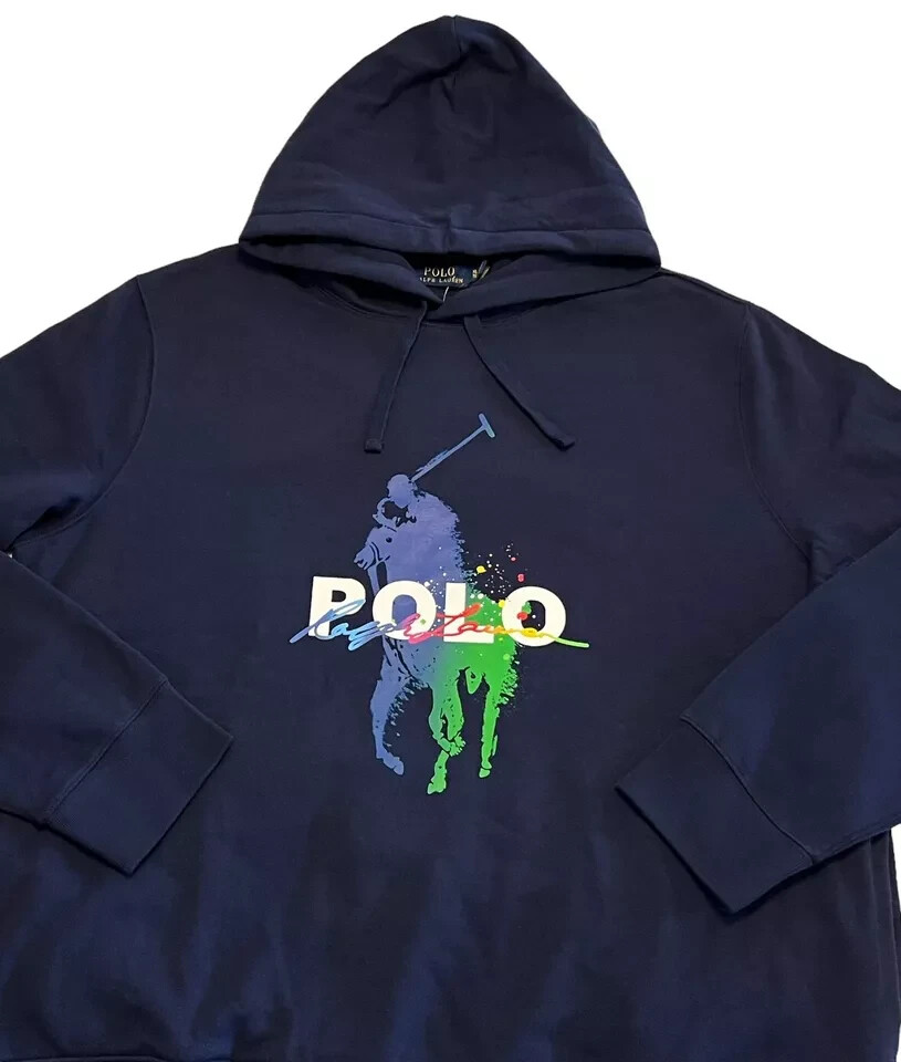 Polo Ralph Lauren Big Pony Color Splatter Fleece Felpa Pullover Felpa con Cappuccio XL