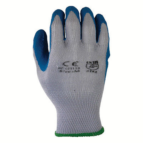 24 Pair Cotton /Poly Work Gloves w/ Blue Crinkle Latex Coat Palm Finger S,M,L,X. - Picture 4 of 4