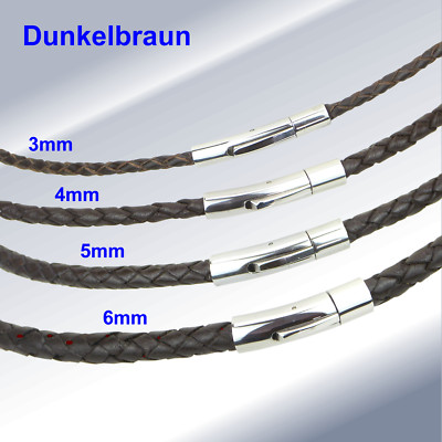 Leder Hals-Band geflochten Edelstahl Hebeldruckverschluß Ketten Armband Unisex 