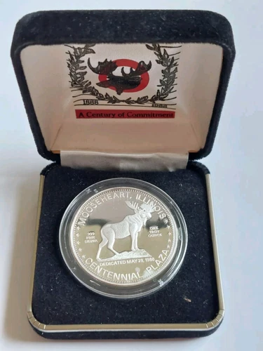 1988 Loyal Order of Moose Centennial Plaza 1 oz .999 Silver Round Coin in Box