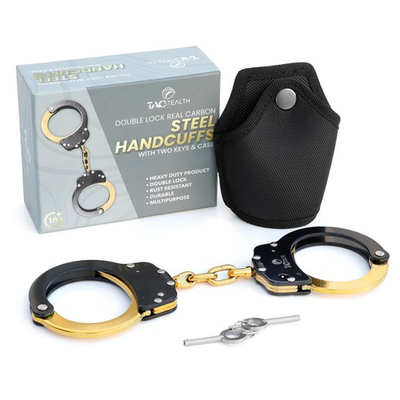 #ad #ad Handcuffs with Keys amp; Case Heavy Duty Black and Gold Steal Professional Be... $31.27