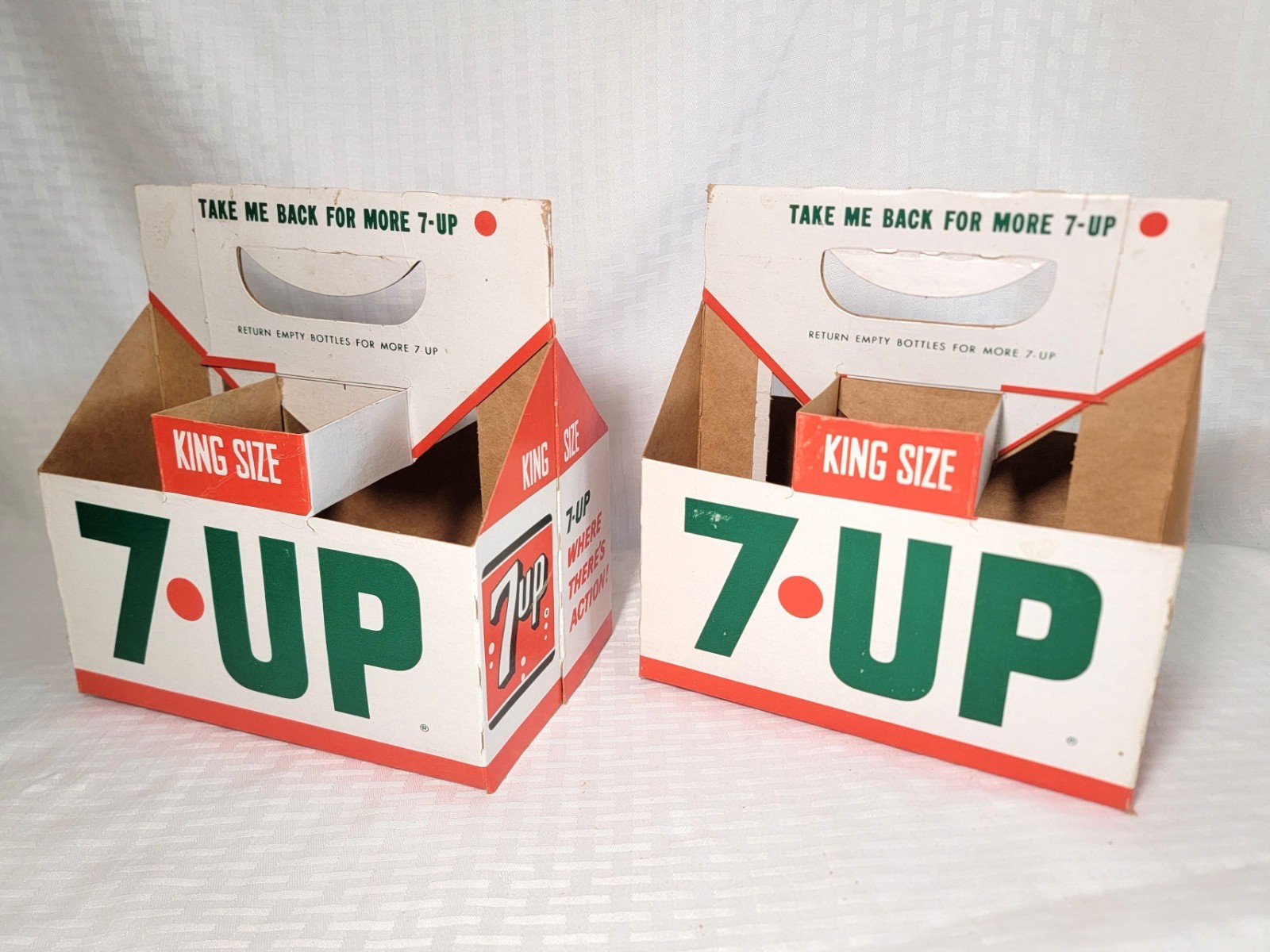 Vintage 7Up Soda Cardboard Carrier King Size - lot of 2, 7-U