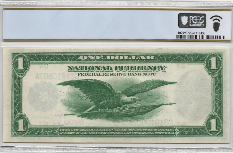 Fr.728 1918 Green Eagle Chicago $1 Federal Reserve Bank Note PCGS AU 55 PPQ - Image 2 of 2