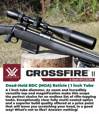 Vortex Crossfire II Rifle Scope 6-18x44 AO w/Sunshade Dead-Hold BDC CF2-31033