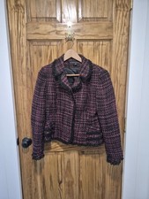 Nipon Boutique Petite 8P Pink Black Checked Blazer Lace Collared Jacket