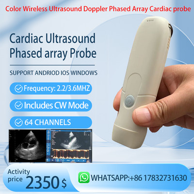 Color Wireless Ultrasound Doppler Phased Array Cardiac Probe Include CW Mode