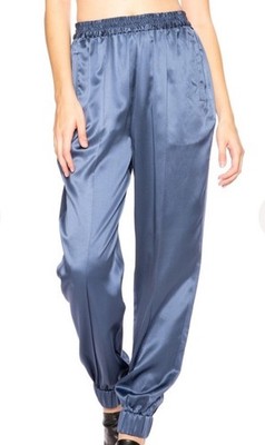 Fleur Du Mal Womens Caspian Blue Silk High Waisted Track Pants, Size XS