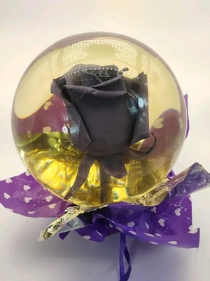 Forever Rose Water Globe 7  Purple Rose Amber Color Fluid