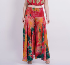 Pantaloni donna casual seta palazzo lunghezza caviglia lunghi taglie forti lo...