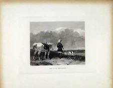 Original Old Antique Print The 1St September C1843 Dog Horse Gun Man
