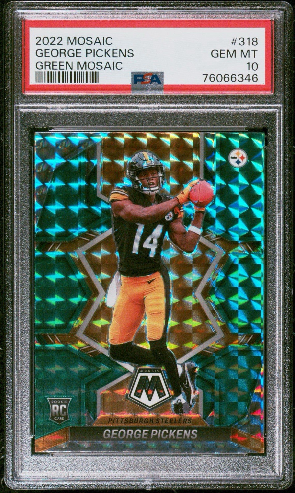 Panini Mosaic 2022 George Pickens #318 Green Mosaic Prizm PSA 10 Rookie Steelers