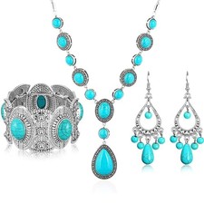 3Pcs Bohemian Turquoise Jewelery Set for Women Western Jewelry Boho Turquoise