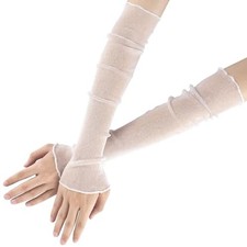 White Women's Long Ultra-thin Lace Gloves Sun UV Protection, Cooling Mesh