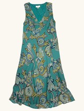 Ann Taylor Loft Womens Teal Green Paisley V-Neck Sleeveless Midi Dress Size 6