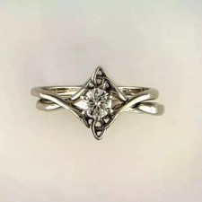 2.00Ct Round Real Moissanite Art Deco Style Wedding Ring 14k White Gold Plated