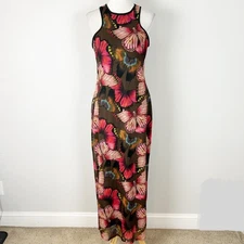 Fashion Nova Butterfly Maxi Dress Mesh Overlay Boho Festival Hippie Size 1X
