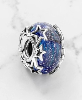 NEW Authentic PANDORA 925 Silver Galaxy Blue & Star Murano Charm 790015C00