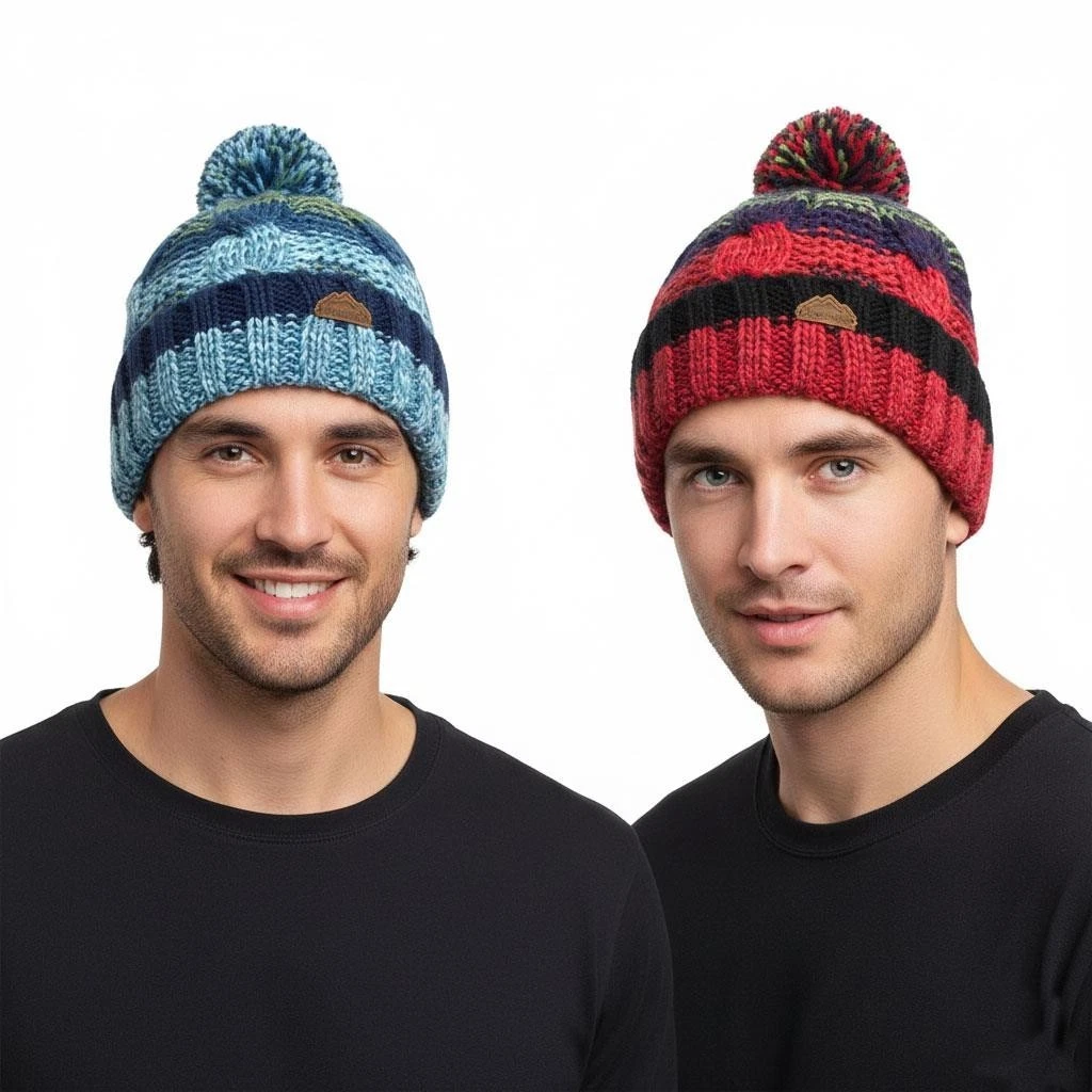 A2Z Mens Hats Multi Coloured Bobble Beanie Hat Pom Winter Warm Cosy Caps