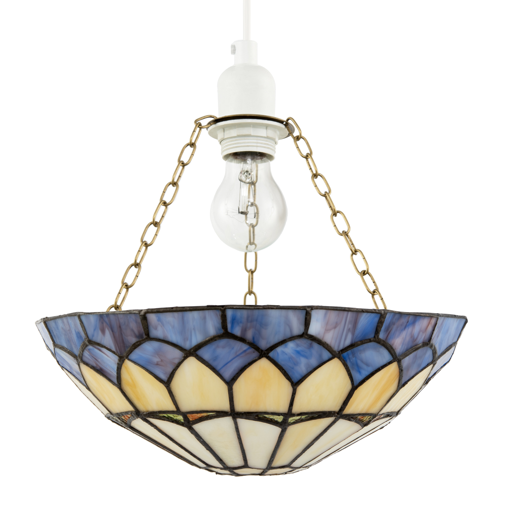 Lavender Purple Stained Glass Domed Tiffany Pendant Shade with Chains by Happ...