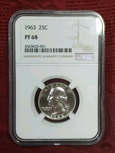 1963 25C NGC PF68 90% Silver Proof Washington Quarter 25c, Free Shipping